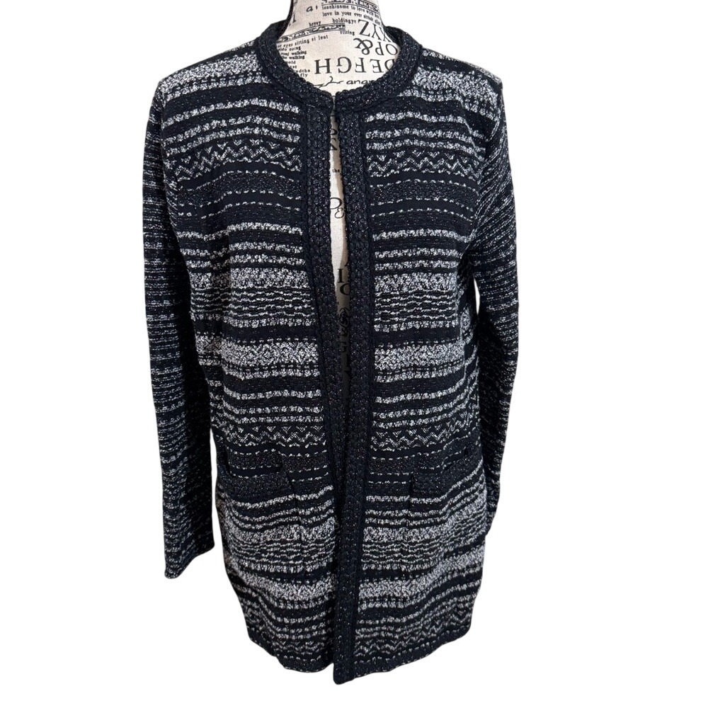 Talbots Black and White Striped‎ Cardigan